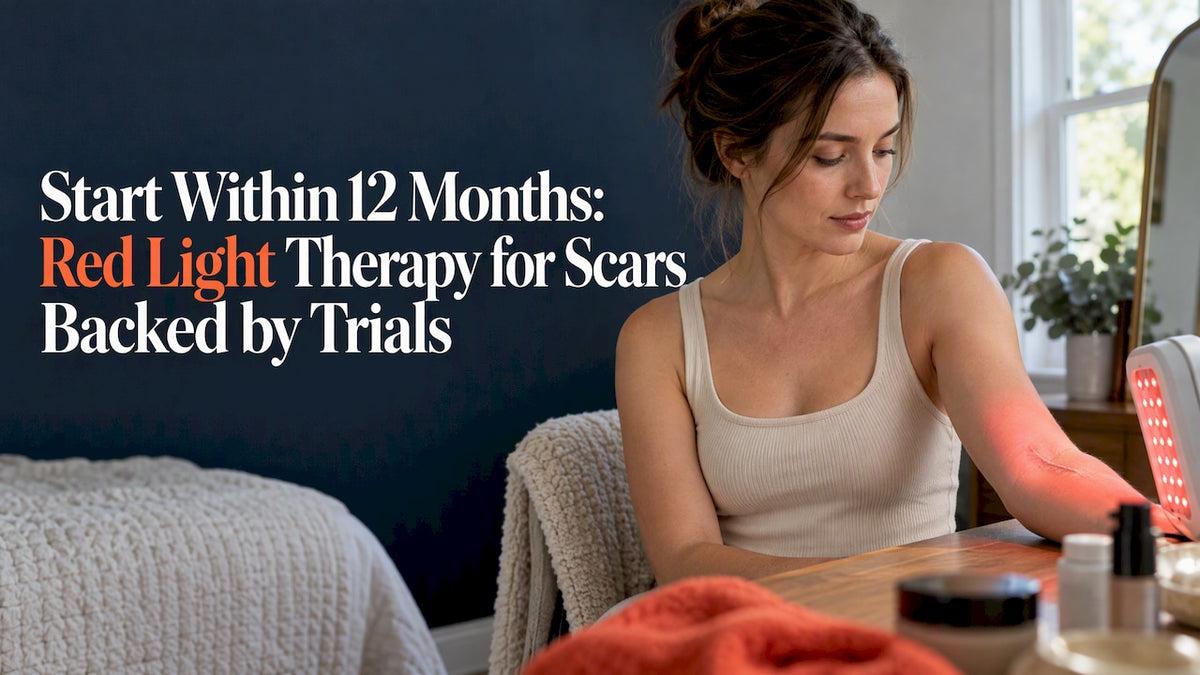 Forearm scar receiving red light therapy